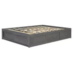 Letto a piattaforma Queen grigio/naturale/bianco con 4 cassetti e contenitore nella pediera, per 2 persone