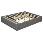 Letto a piattaforma Queen grigio/naturale/bianco con 4 cassetti e contenitore nella pediera, per 2 persone