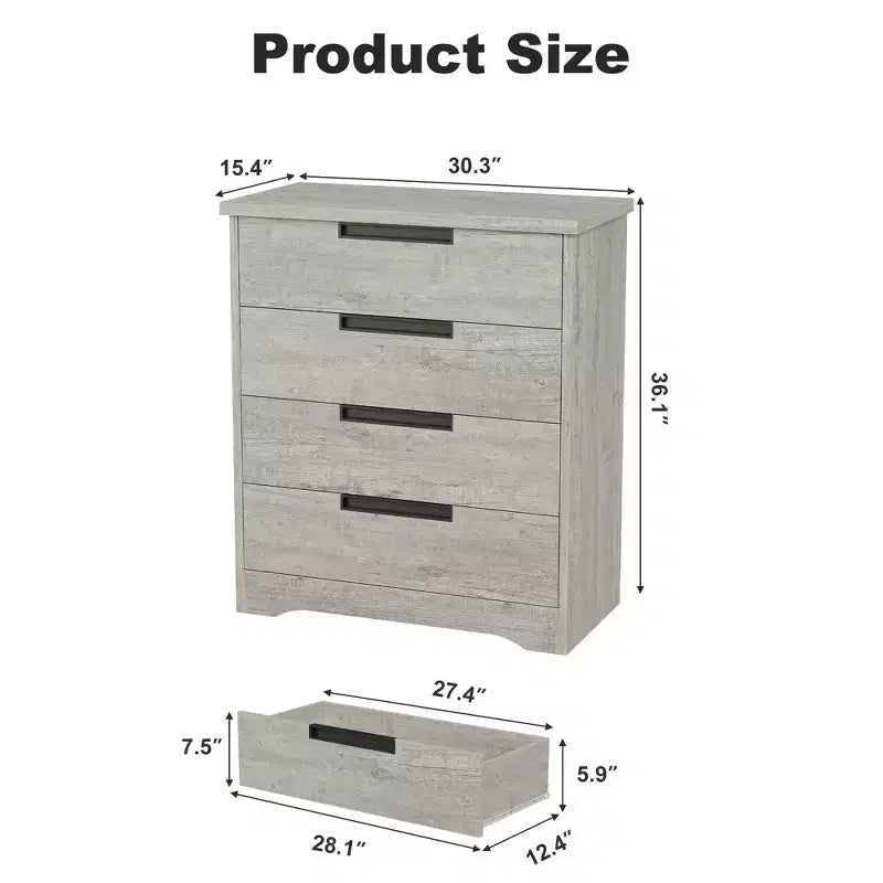Cassettiera a 4 cassetti Grigio/Noce con Maniglie Integrate, Monoutente