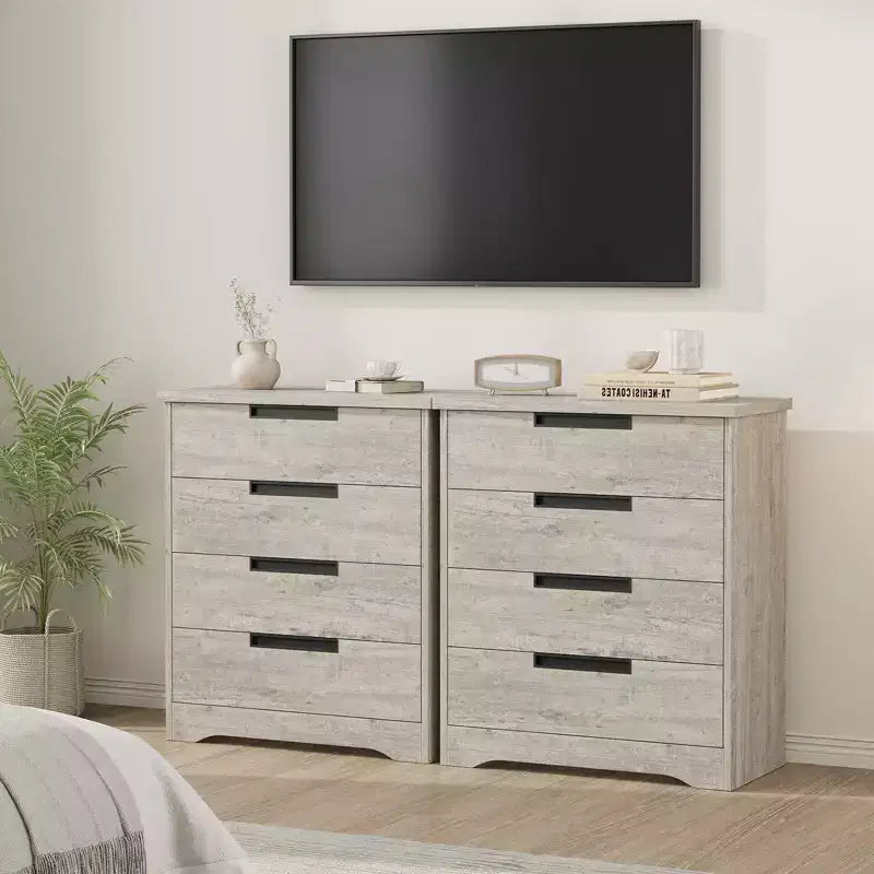 Cassettiera a 4 cassetti Grigio/Noce con Maniglie Integrate, Monoutente