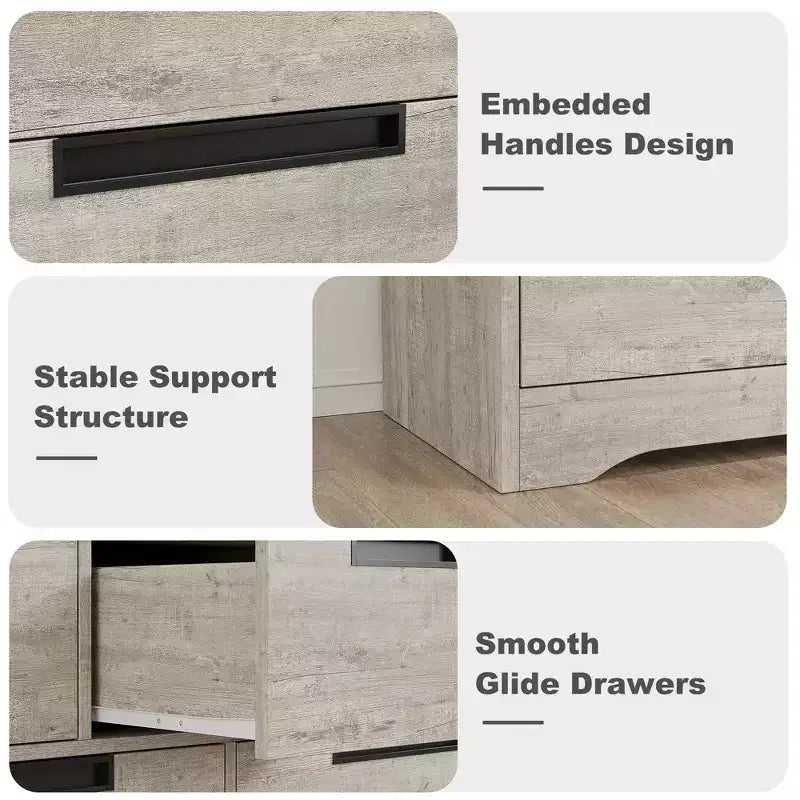 Cassettiera a 4 cassetti Grigio/Noce con Maniglie Integrate, Monoutente