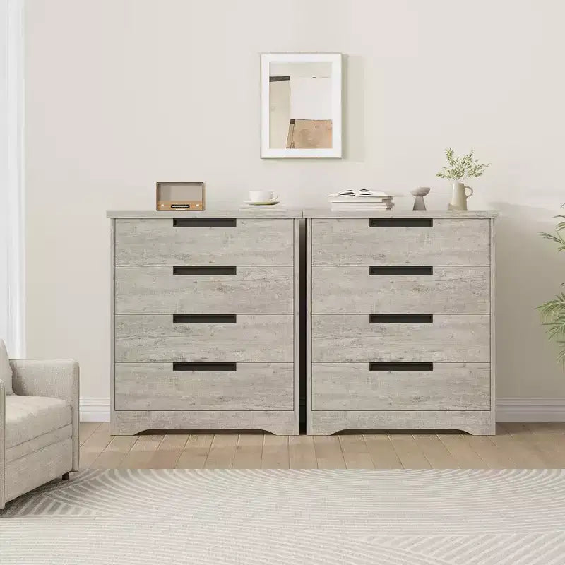 Cassettiera a 4 cassetti Grigio/Noce con Maniglie Integrate, Monoutente
