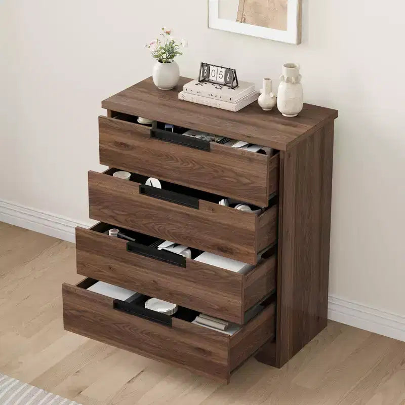 Cassettiera a 4 cassetti Grigio/Noce con Maniglie Integrate, Monoutente