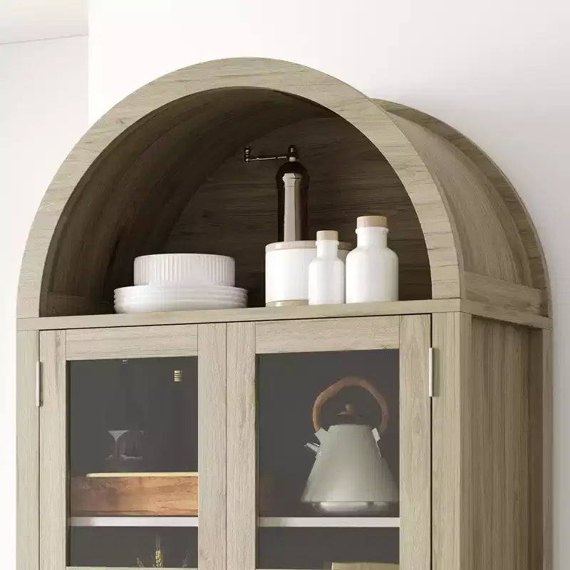 Rovere, Anta in Vetro Ad Arco, Dispensa Monoblocco a Terra a 1 Anta con Luci a LED