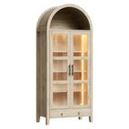 Rovere, Anta in Vetro Ad Arco, Dispensa Monoblocco a Terra a 1 Anta con Luci a LED