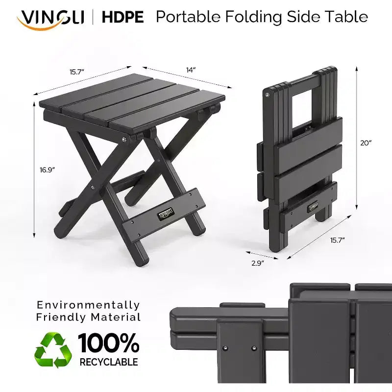 Tavolino pieghevole quadrato nero/teak, per 2 persone