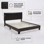 Letto a piattaforma in similpelle marrone con testiera regolabile, singolo/matrimoniale/queen, 1-2 persone