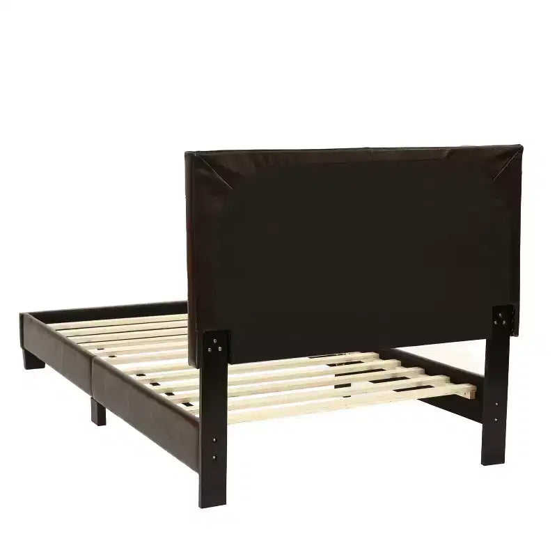 Letto a piattaforma in similpelle marrone con testiera regolabile, singolo/matrimoniale/queen, 1-2 persone