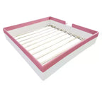 Letto a Pavimento Imbottito Rosa+Bianco con Recinzione e Scale, King, Per Bambini