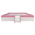 Letto a Pavimento Imbottito Rosa+Bianco con Recinzione e Scale, King, Per Bambini