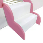 Letto a Pavimento Imbottito Rosa+Bianco con Recinzione e Scale, King, Per Bambini