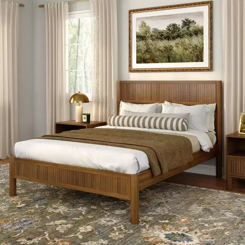 Struttura letto matrimoniale scanalata Pecan/Noce – Pino massiccio, per 1