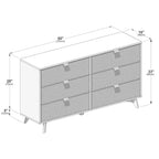 Comò in pino naturale a 6 cassetti, stile Mid-Century, con maniglie in ottone