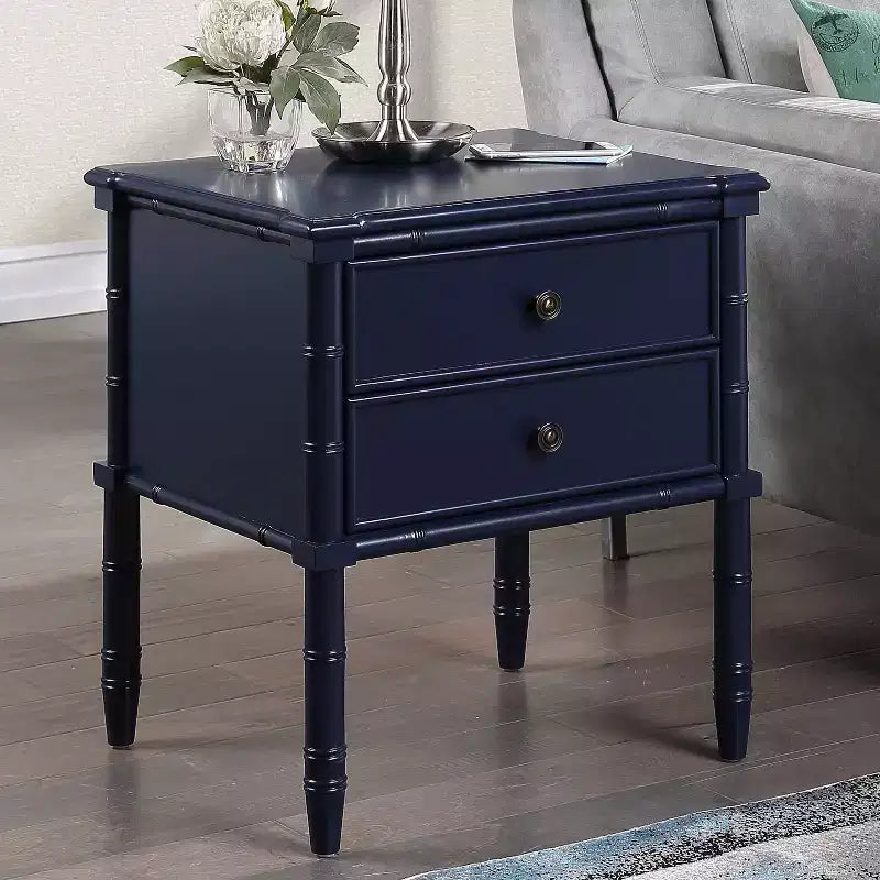 Comodino costiero blu notte con 2 cassetti