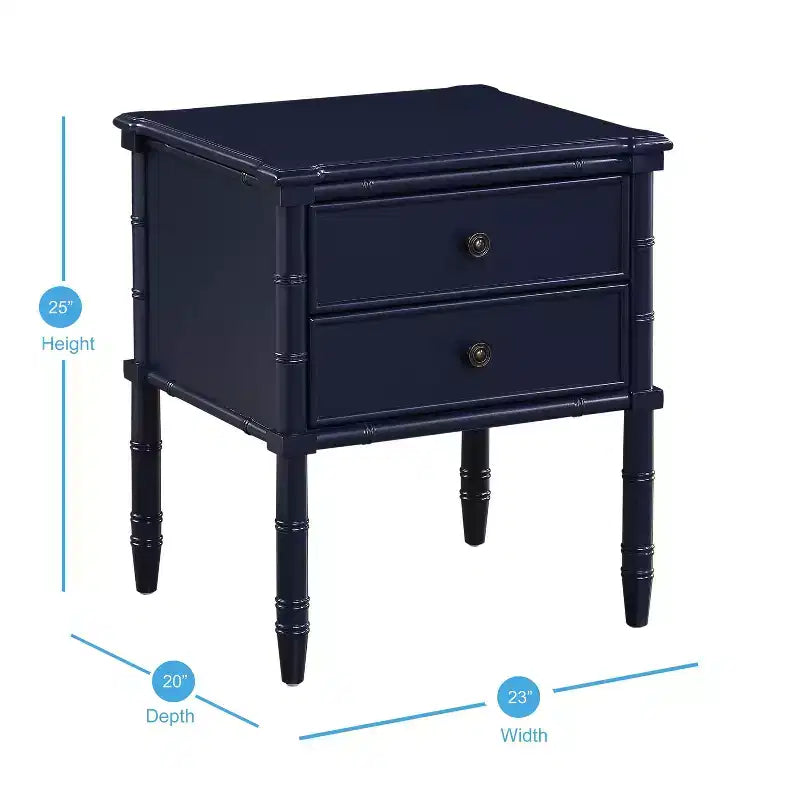 Comodino costiero blu notte con 2 cassetti