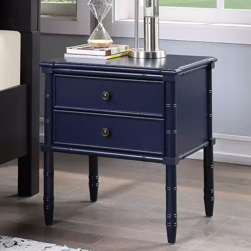 Comodino costiero blu notte con 2 cassetti