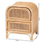 Comodino a 2 cassetti in Rattan Naturale, Marrone, Bohémien, Uso Singolo