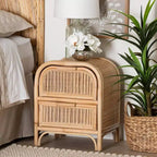 Comodino a 2 cassetti in Rattan Naturale, Marrone, Bohémien, Uso Singolo