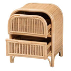 Comodino a 2 cassetti in Rattan Naturale, Marrone, Bohémien, Uso Singolo
