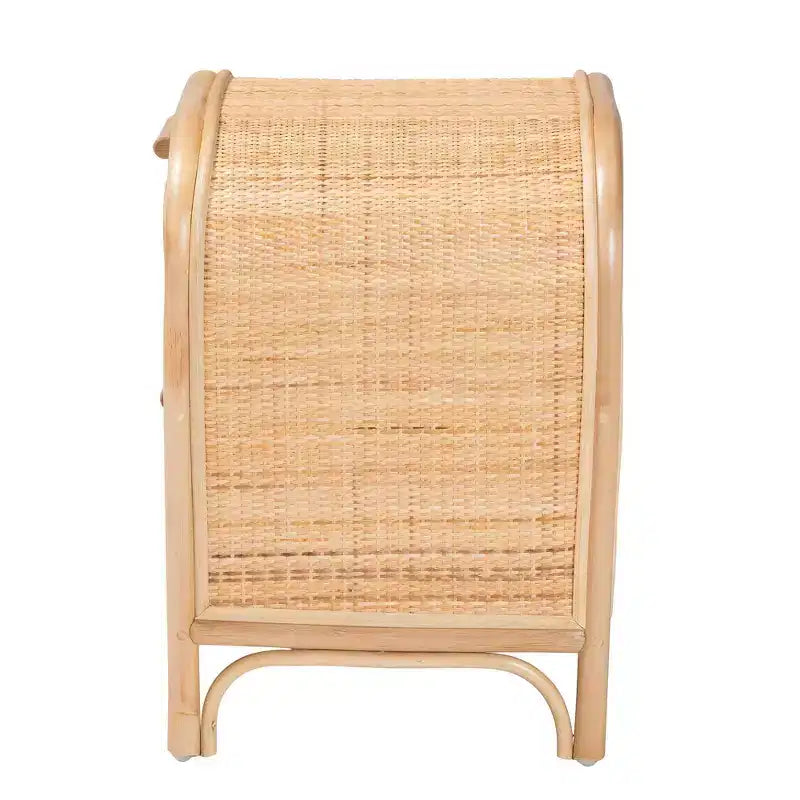 Comodino a 2 cassetti in Rattan Naturale, Marrone, Bohémien, Uso Singolo