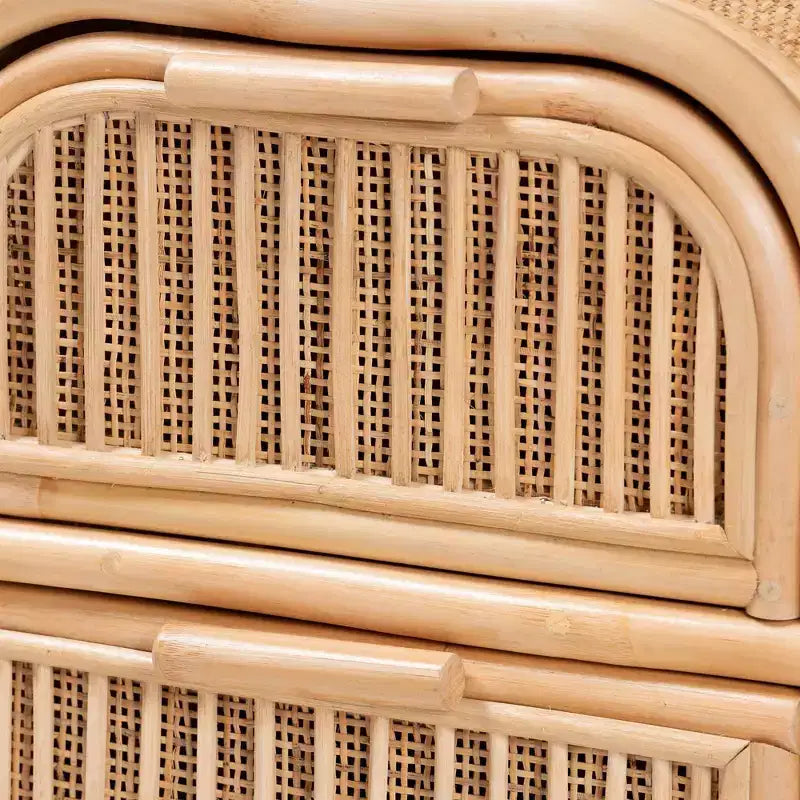 Comodino a 2 cassetti in Rattan Naturale, Marrone, Bohémien, Uso Singolo