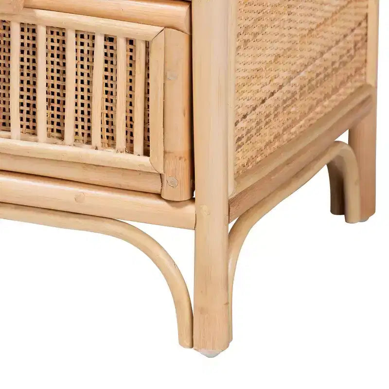 Comodino a 2 cassetti in Rattan Naturale, Marrone, Bohémien, Uso Singolo