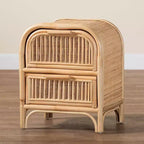 Comodino a 2 cassetti in Rattan Naturale, Marrone, Bohémien, Uso Singolo