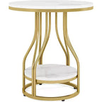 Lantine Modern Round Side Table, 2-Tier End Table with Storage for Couch Side, Sofa Side Table with Metal Frame for Living Room