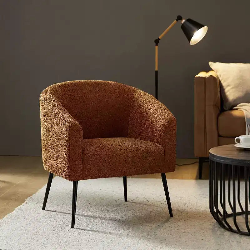 Poltrona a botte in bouclé con gambe in metallo – Nera / Marrone / Grigia / Avorio / Gialla – 1 posto