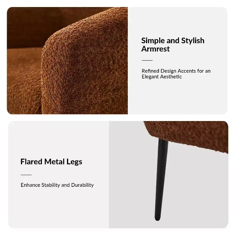 Poltrona a botte in bouclé con gambe in metallo – Nera / Marrone / Grigia / Avorio / Gialla – 1 posto