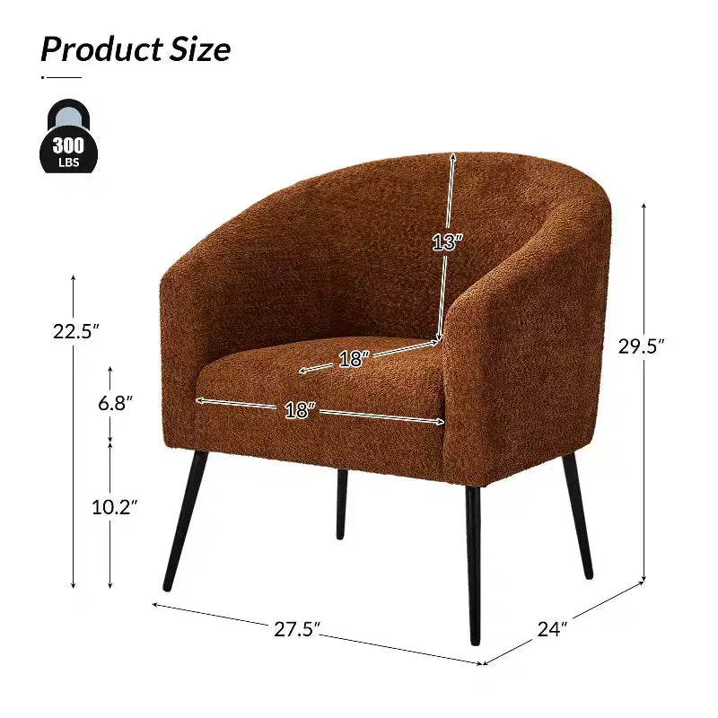 Poltrona a botte in bouclé con gambe in metallo – Nera / Marrone / Grigia / Avorio / Gialla – 1 posto