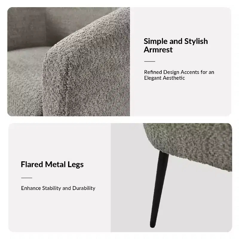 Poltrona a botte in bouclé con gambe in metallo – Nera / Marrone / Grigia / Avorio / Gialla – 1 posto