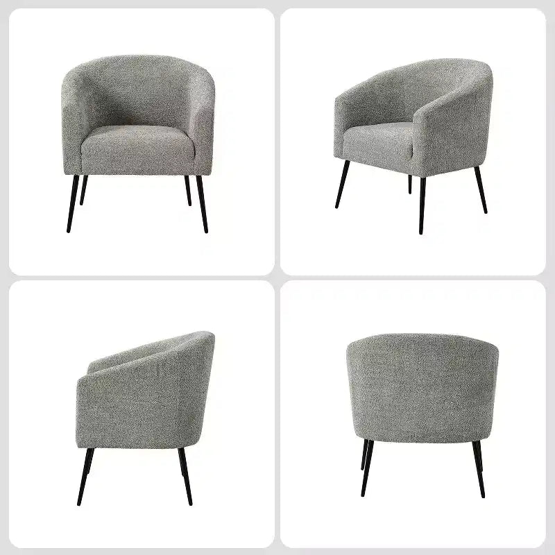 Poltrona a botte in bouclé con gambe in metallo – Nera / Marrone / Grigia / Avorio / Gialla – 1 posto