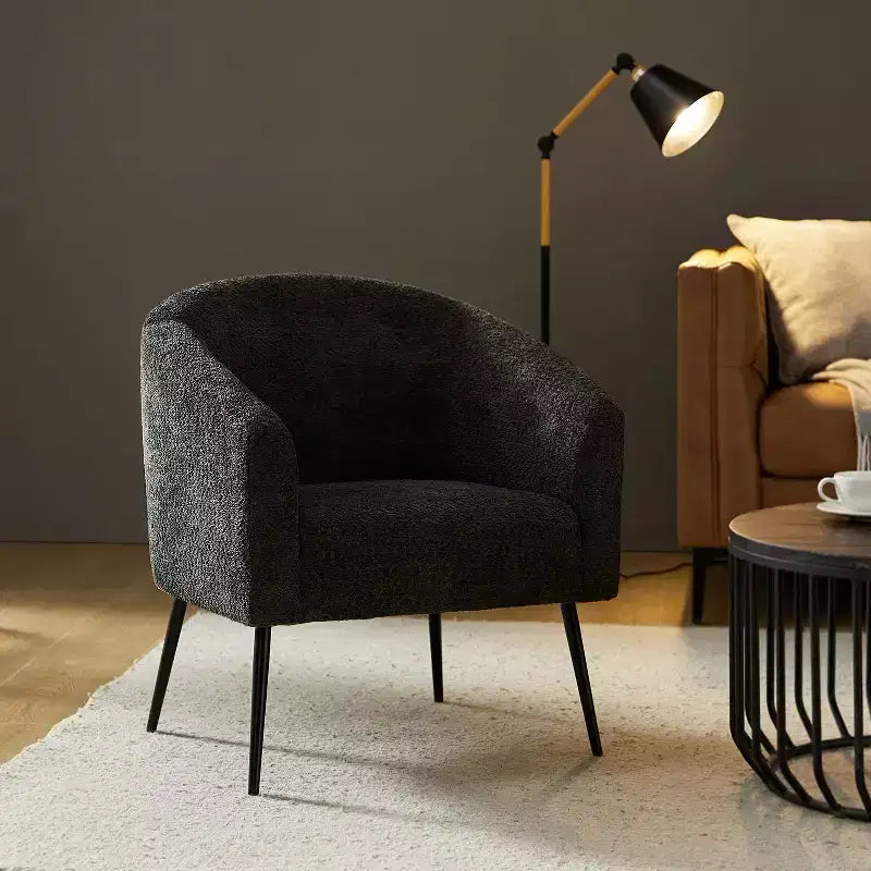 Poltrona a botte in bouclé con gambe in metallo – Nera / Marrone / Grigia / Avorio / Gialla – 1 posto