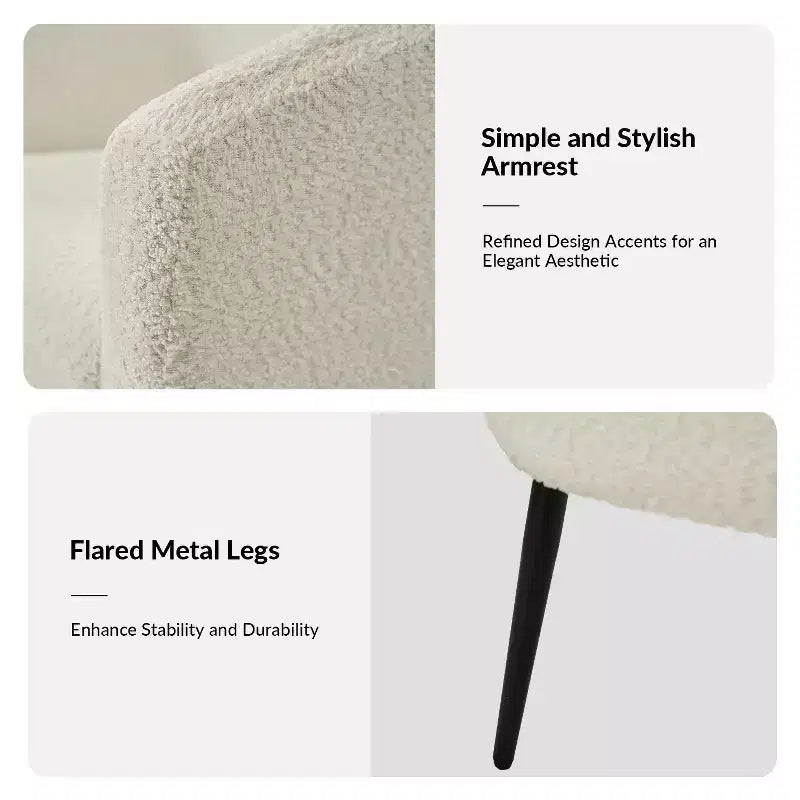 Poltrona a botte in bouclé con gambe in metallo – Nera / Marrone / Grigia / Avorio / Gialla – 1 posto