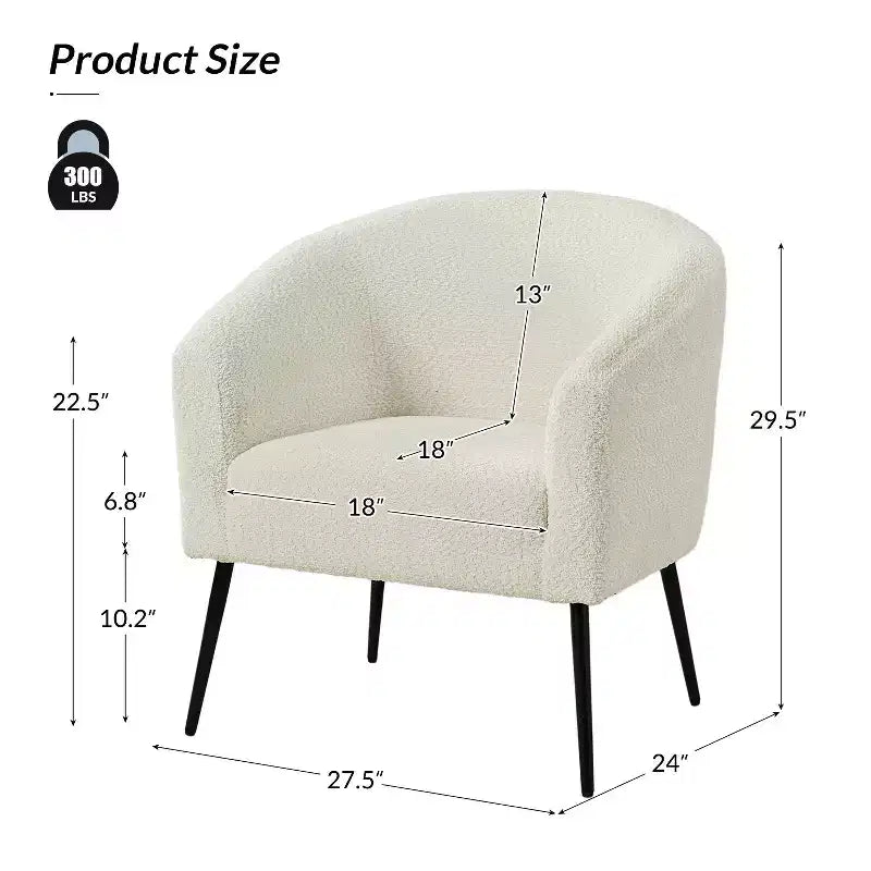 Poltrona a botte in bouclé con gambe in metallo – Nera / Marrone / Grigia / Avorio / Gialla – 1 posto