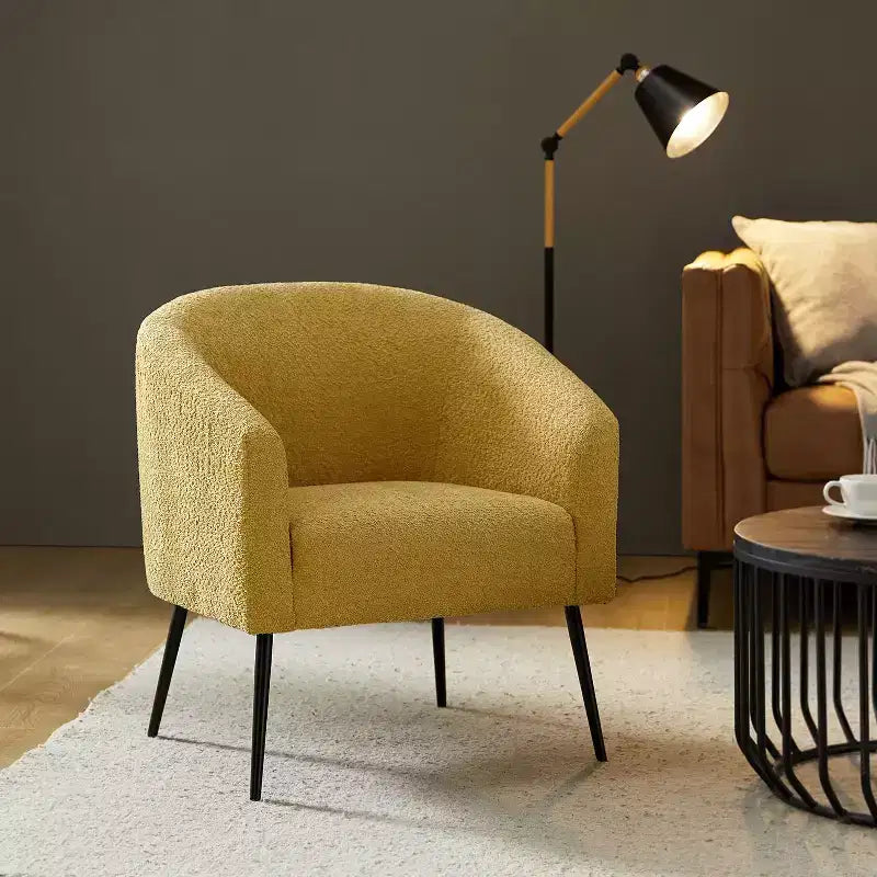 Poltrona a botte in bouclé con gambe in metallo – Nera / Marrone / Grigia / Avorio / Gialla – 1 posto