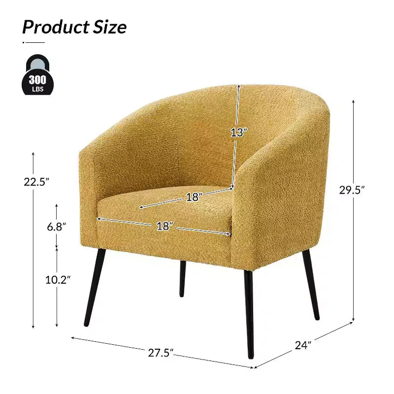 Poltrona a botte in bouclé con gambe in metallo – Nera / Marrone / Grigia / Avorio / Gialla – 1 posto