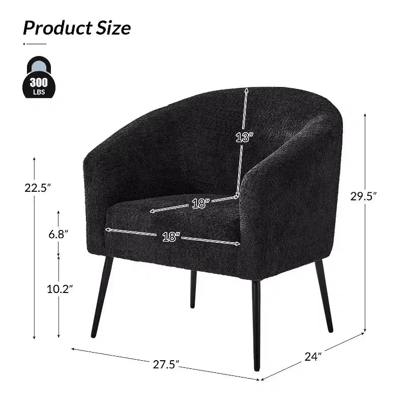 Poltrona a botte in bouclé con gambe in metallo – Nera / Marrone / Grigia / Avorio / Gialla – 1 posto