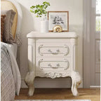 Comodino in legno bianco con motivo intagliato, 2 cassetti – 1PZ / 2PZ
