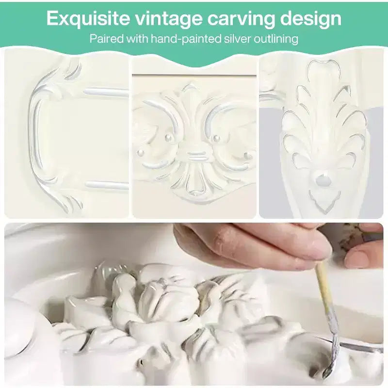 Comodino in legno bianco con motivo intagliato, 2 cassetti – 1PZ / 2PZ