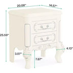 Comodino in legno bianco con motivo intagliato, 2 cassetti – 1PZ / 2PZ