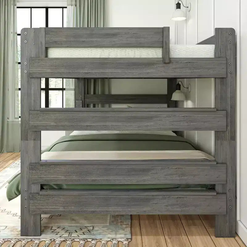 Letto a castello Queen-Over-Queen in legno massiccio, 2 posti letto, nei colori Barnwood Brown / Driftwood / Pecan Dip / White Wash