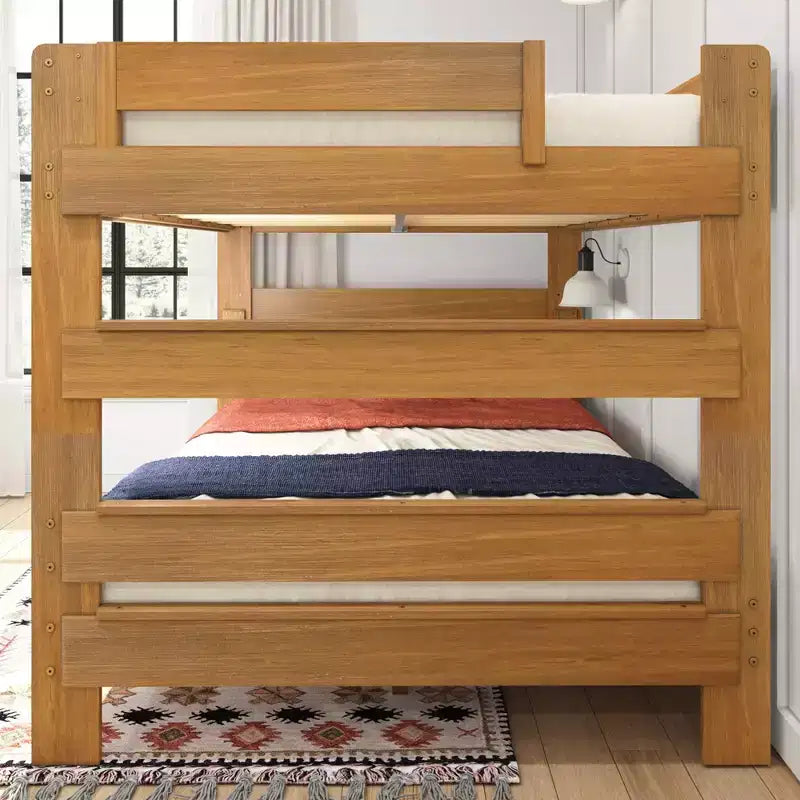 Letto a castello Queen-Over-Queen in legno massiccio, 2 posti letto, nei colori Barnwood Brown / Driftwood / Pecan Dip / White Wash