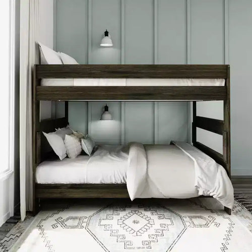 Letto a castello Queen-Over-Queen in legno massiccio, 2 posti letto, nei colori Barnwood Brown / Driftwood / Pecan Dip / White Wash