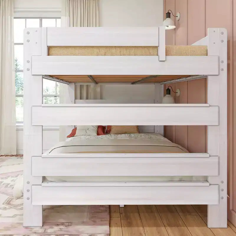 Letto a castello Queen-Over-Queen in legno massiccio, 2 posti letto, nei colori Barnwood Brown / Driftwood / Pecan Dip / White Wash
