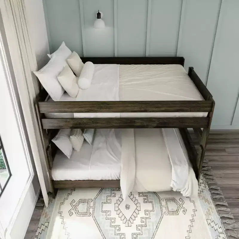 Letto a castello Queen-Over-Queen in legno massiccio, 2 posti letto, nei colori Barnwood Brown / Driftwood / Pecan Dip / White Wash