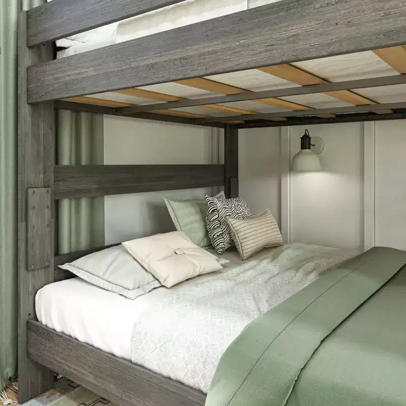 Letto a castello Queen-Over-Queen in legno massiccio, 2 posti letto, nei colori Barnwood Brown / Driftwood / Pecan Dip / White Wash