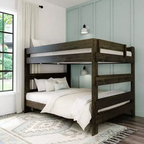 Max & Lily Bunk Bed, Queen-Over-Queen Bed Frame for Kids, Solid Wood Bunk Bed for Kids, No Box Spring Needed