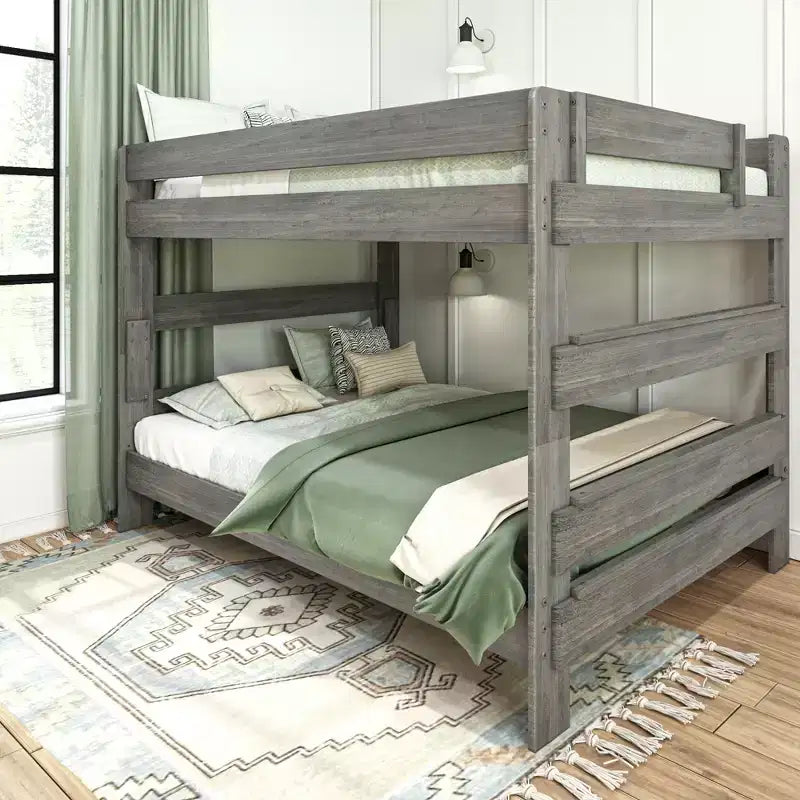 Letto a castello Queen-Over-Queen in legno massiccio, 2 posti letto, nei colori Barnwood Brown / Driftwood / Pecan Dip / White Wash